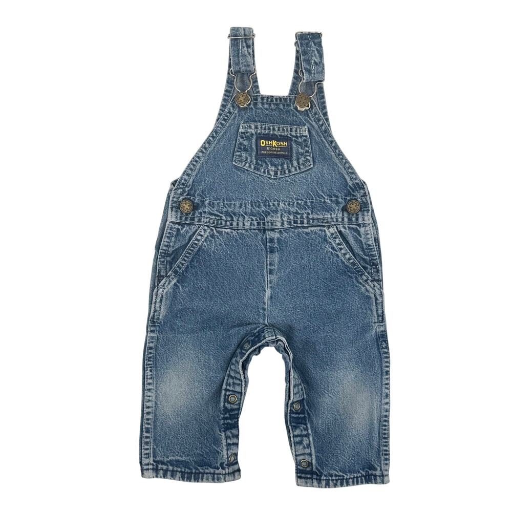 OshKosh B'gosh Bib Overalls 12m Blue Denim VESTBAK Made USA 80s-90s VTG